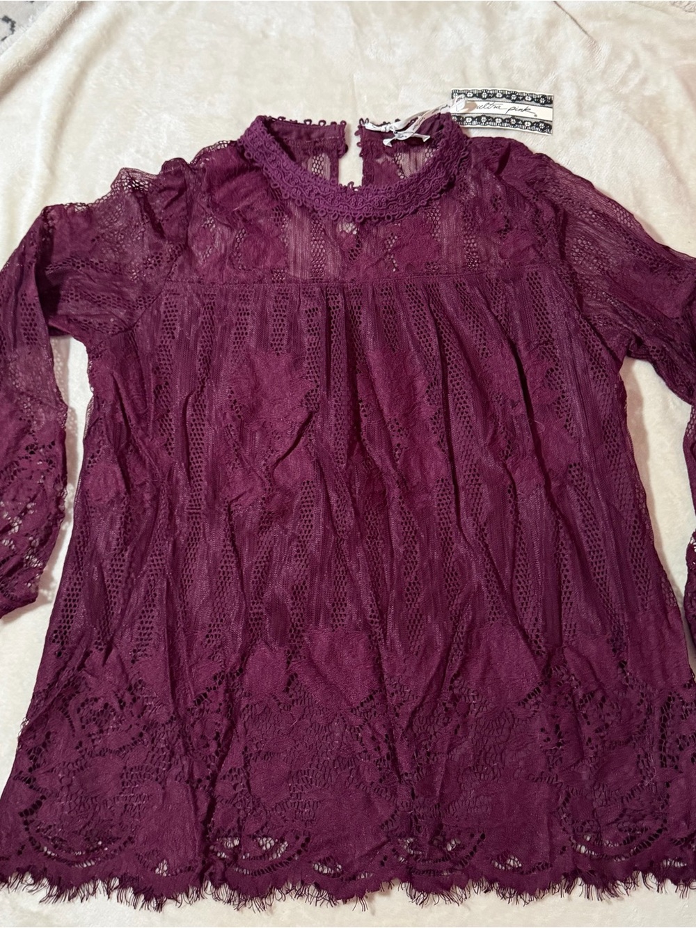 Lace Detail Long Sleeve Top - Plum